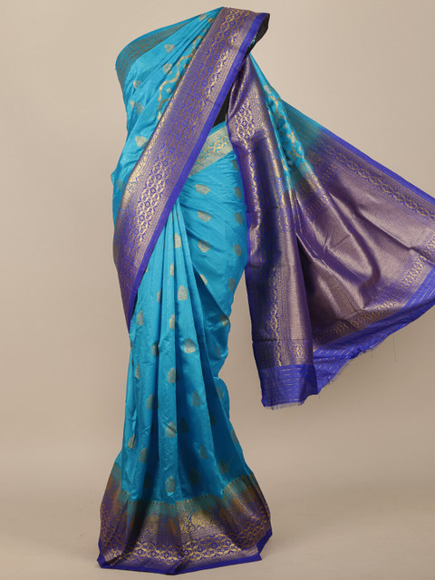 

Pothys Blue & Gold-Toned Woven Design Zari Jute Silk Saree