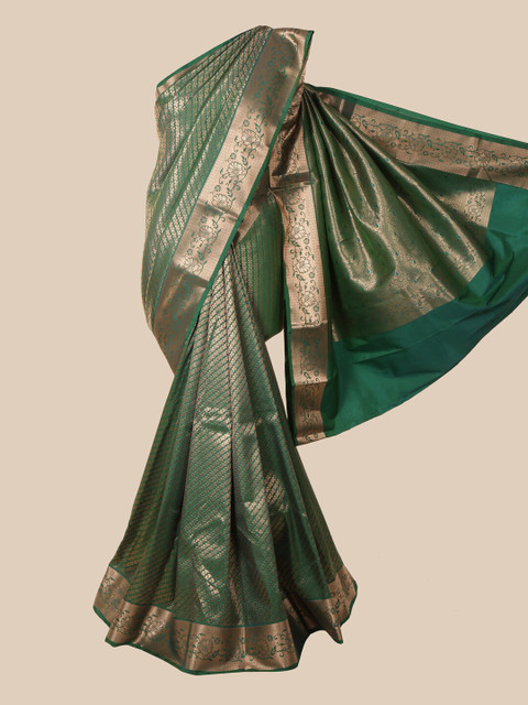 

Pothys Green & Gold-Toned Woven Design Zari Pure Silk Saree