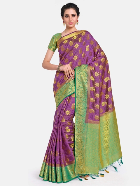 

MIMOSA Purple & Green Woven Design Zari Art Silk Kanjeevaram Saree