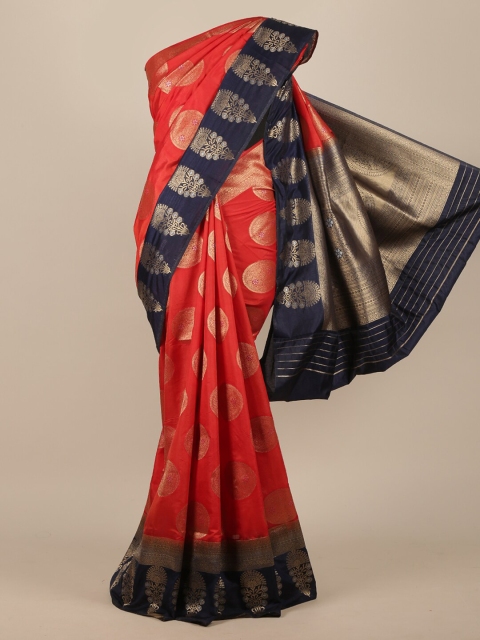 

Pothys Red & Navy Blue Ethnic Motifs Zari Jute Silk Saree