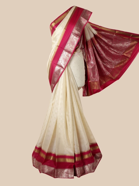 

Pothys Cream-Colour & Pink Floral Pure Silk Mysore Silk Saree