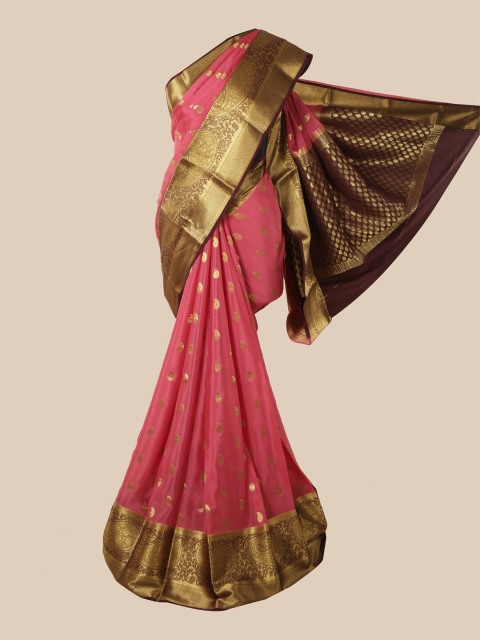 

Pothys Pink & Brown Woven Design Zari Pure Silk Mysore Silk Saree