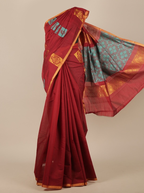 

Pothys Maroon & Blue Woven Design Pure Cotton Saree