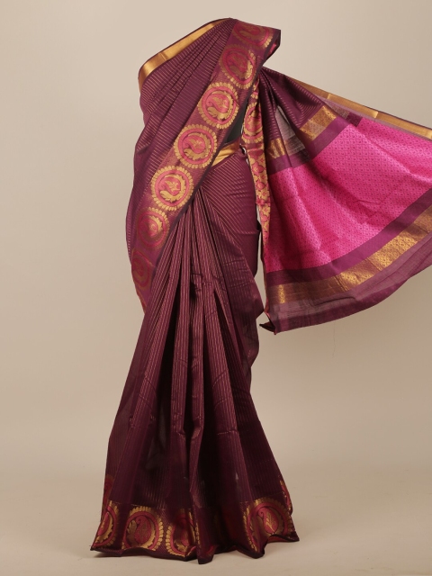 

Pothys Purple & Gold-Toned Striped Zari Pure Cotton Saree