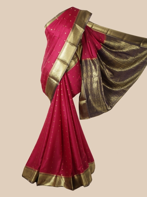 

Pothys Pink & Gold-Toned Floral Zari Pure Silk Mysore Silk Saree