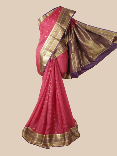 

Pothys Pink & Gold-Toned Woven Design Pure Silk Mysore Silk Saree