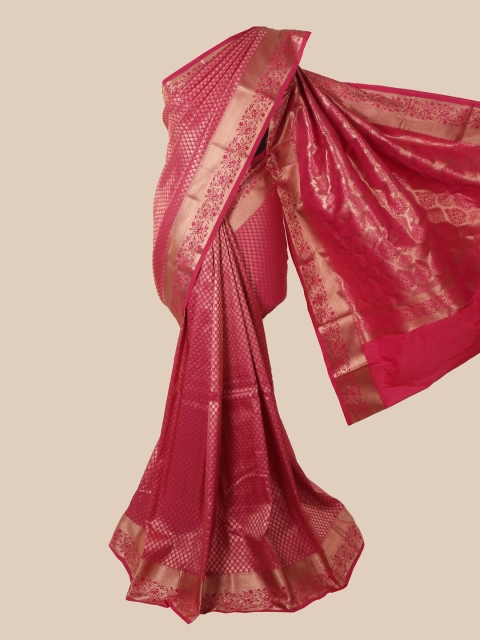 

Pothys Pink & Gold-Toned Woven Design Pure Silk Saree