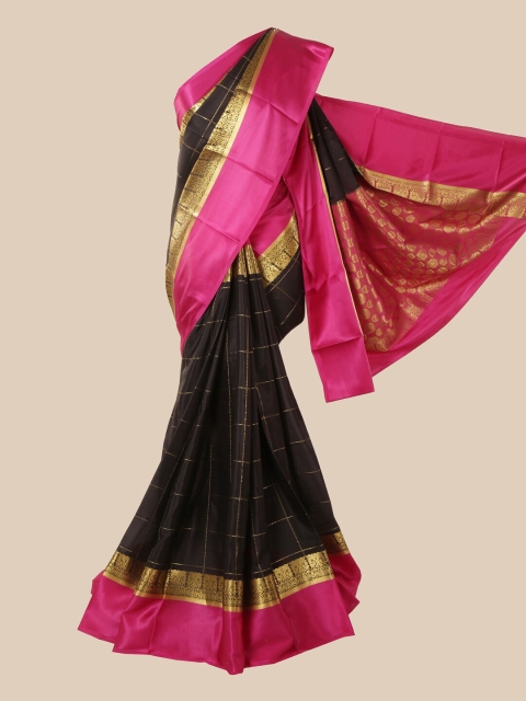 

Pothys Black & Pink Checked Zari Pure Silk Mysore Silk Saree