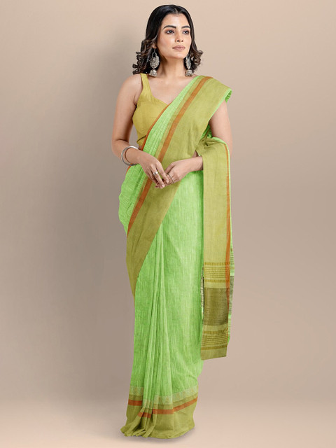 

BharatSthali Green & Brown Pure Cotton Maheshwari Saree