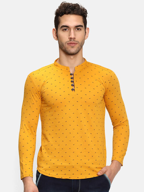 

V2 Value & Variety Men Mustard Printed Henley Neck T-shirt