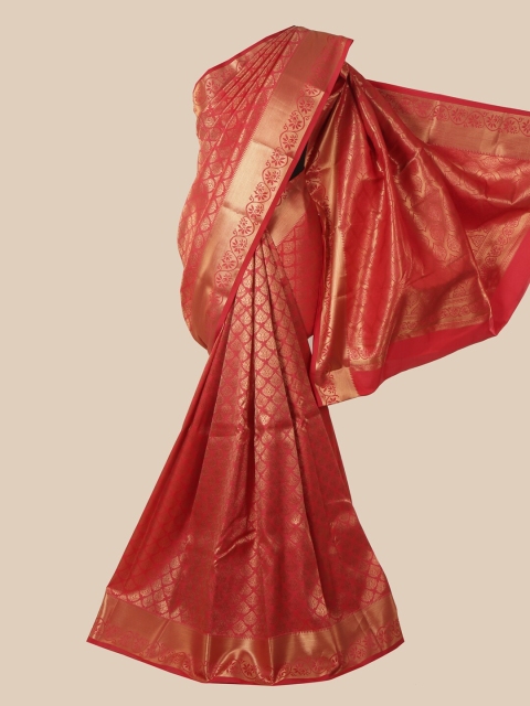 

Pothys Red & Gold-Toned Ethnic Motifs Zari Pure Silk Saree