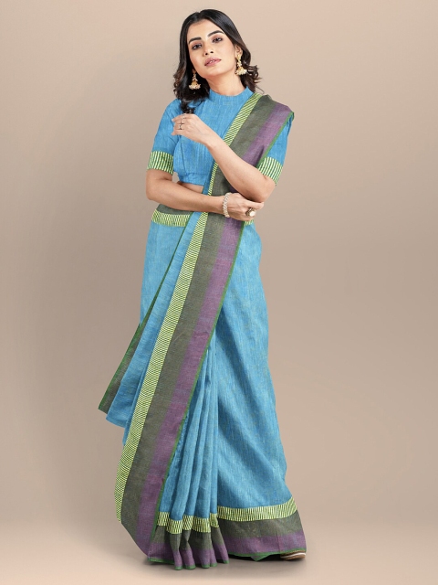 

BharatSthali Blue & Green Pure Cotton Maheshwari Saree