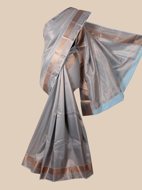 

Pothys Blue & Gold-Toned Floral Zari Pure Silk Saree
