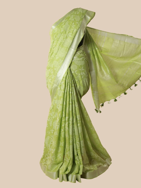 

Pothys Green & Silver-Toned Floral Jute Cotton Saree
