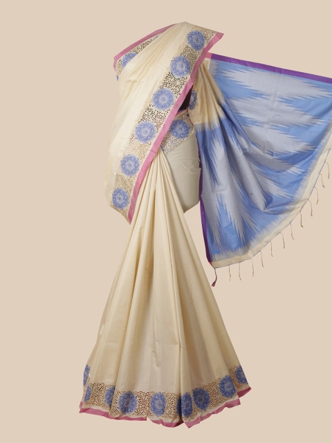 

Pothys Cream & Blue Jute Silk Saree