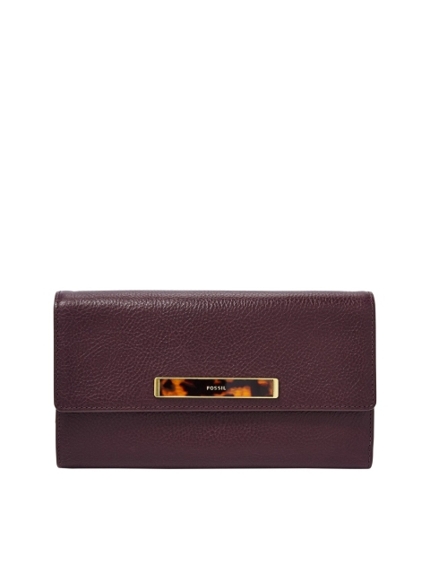 

Fossil Women Purple Solid Leather Three Fold Wallet with Wrist Loop