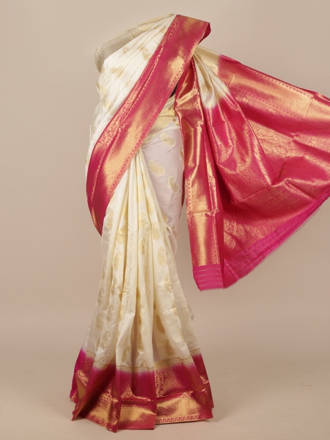 

Pothys Cream & Pink Woven Design Zari Jute Silk Saree