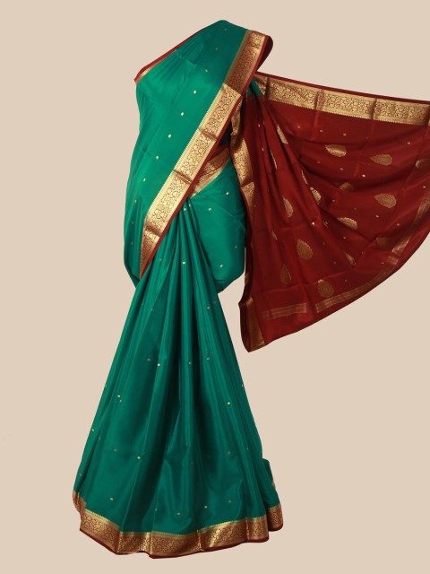 

Pothys Green & Brown Woven Design Pure Silk Mysore Silk Saree