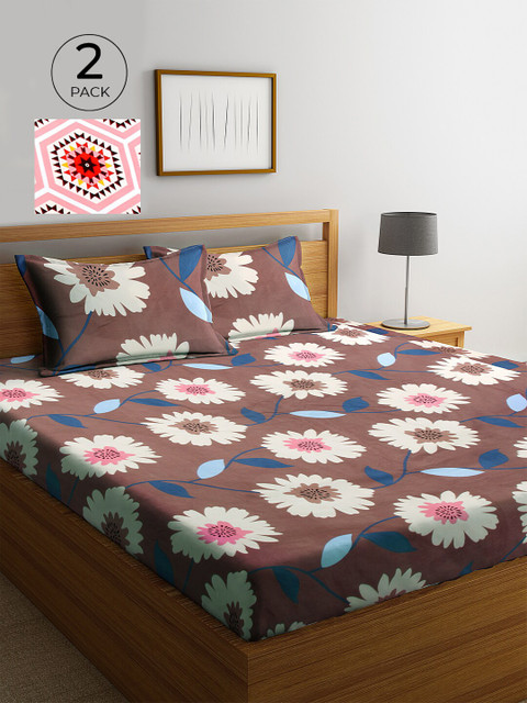 

KLOTTHE Brown & Pink Floral 210 TC 2 King Bedsheet with 4 Pillow Covers