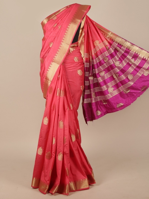 

Pothys Pink & Gold-Toned Ethnic Motifs Zari Jute Silk Saree