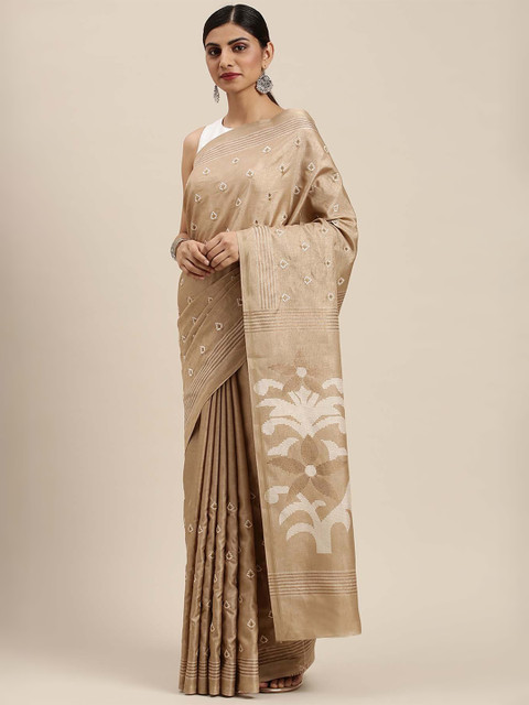 

Soch Beige & White Floral Embroidered Silk Blend Saree