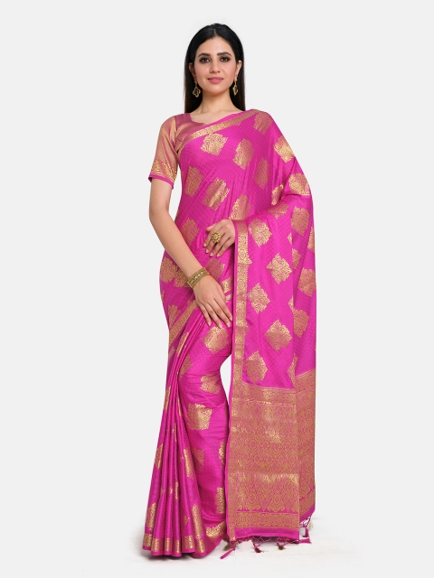 

MIMOSA Pink & Gold-Toned Woven Design Zari Mysore Silk Saree
