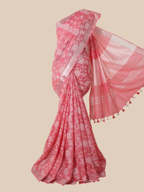 

Pothys Pink & White Floral Jute Cotton Saree