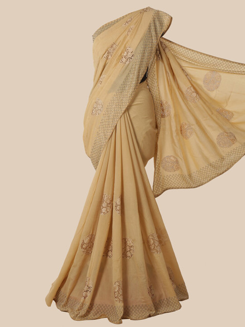 

Pothys Cream Embellished Schiffli Art Silk Saree