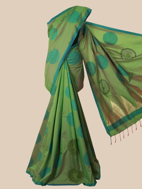 

Pothys Green & Gold-Toned Printed Jute Silk Saree