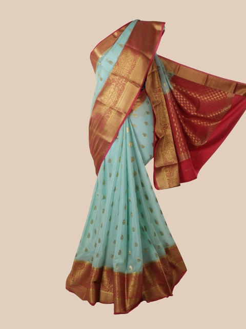 

Pothys Blue & Gold-Toned Woven Design Pure Silk Mysore Silk Saree