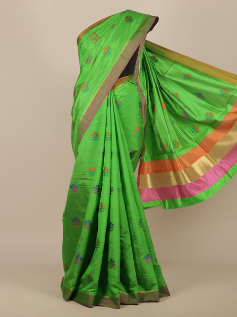 

Pothys Green Floral Jute Silk Saree