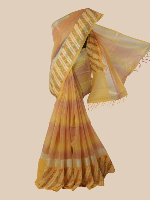

Pothys Mustard Yellow Ethnic Motifs Jute Cotton Saree