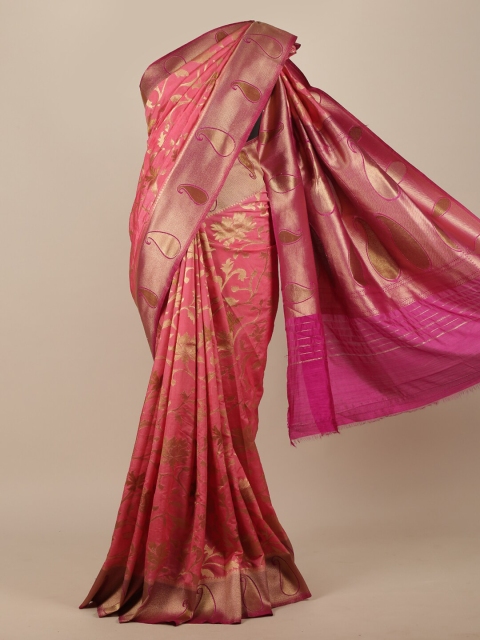 

Pothys Pink & Gold-Toned Floral Jute Silk Saree