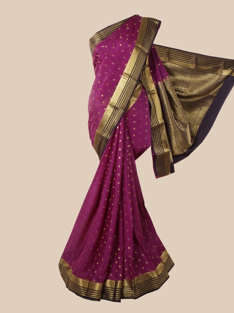 

Pothys Purple & Gold-Toned Woven Design Pure Silk Mysore Silk Saree