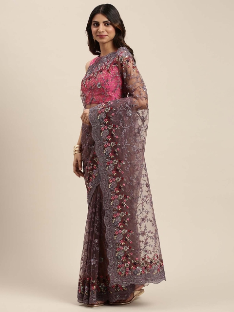 

Soch Purple & Pink Floral Embroidered Net Saree