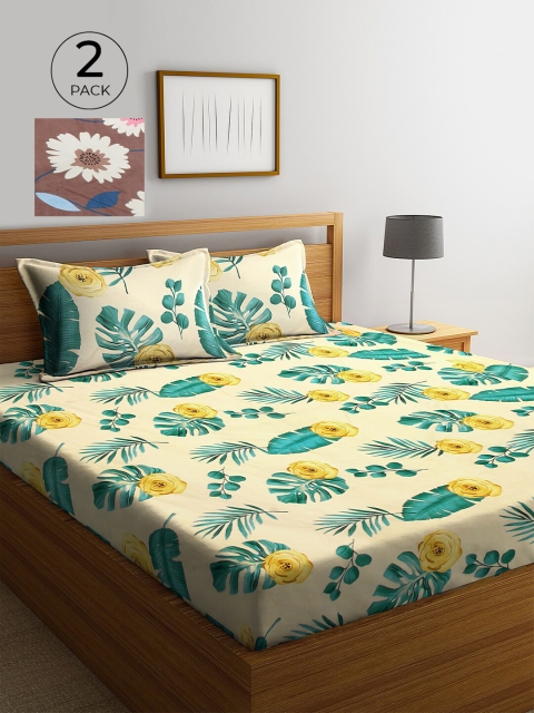 

KLOTTHE Brown & Yellow Floral 210 TC 2 King Bedsheet with 4 Pillow Covers