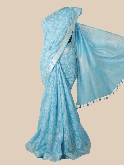 

Pothys Blue Floral Jute Cotton Saree