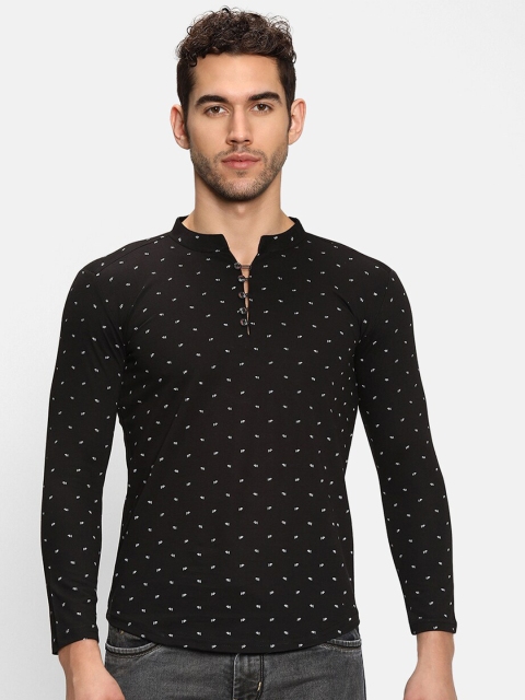 

V2 Value & Variety Men Black Printed Henley Neck T-shirt