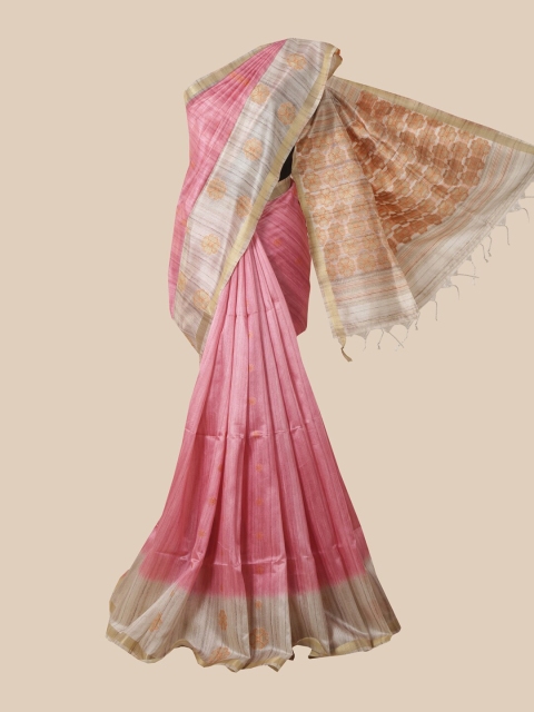 

Pothys Pink Floral Jute Silk Saree