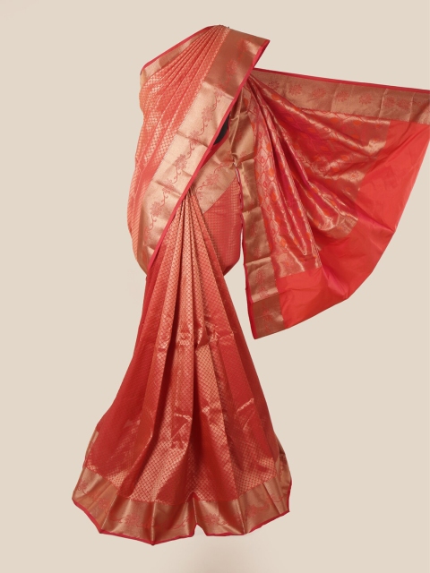 

Pothys Peach-Colour & Gold-Toned Zari Pure Silk Saree