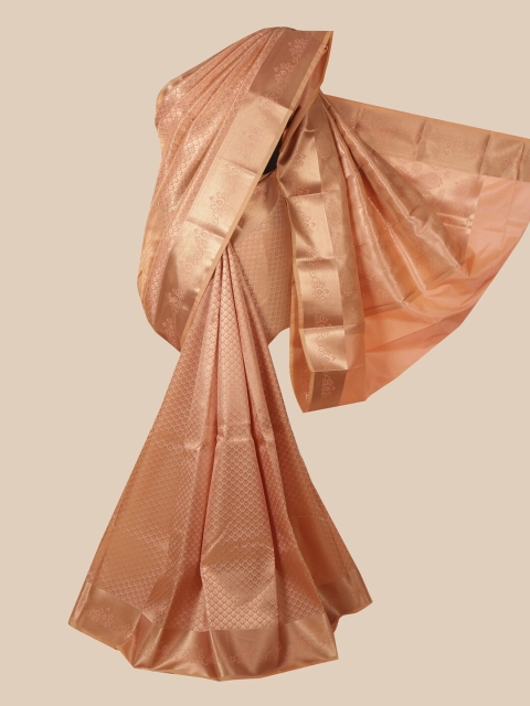 

Pothys Peach & Gold-Toned Woven Design Zari Pure Silk Saree
