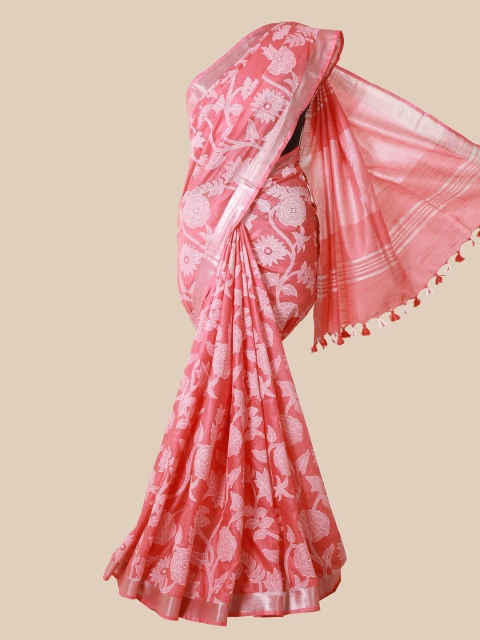

Pothys Pink Floral Jute Cotton Saree