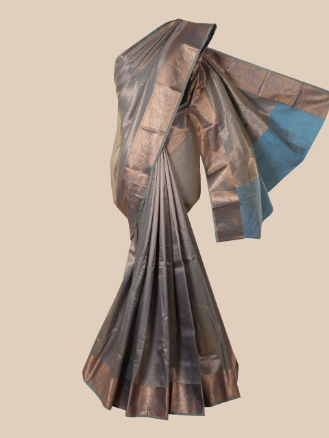 

Pothys Blue & Gold-Toned Ethnic Motifs Zari Pure Silk Saree