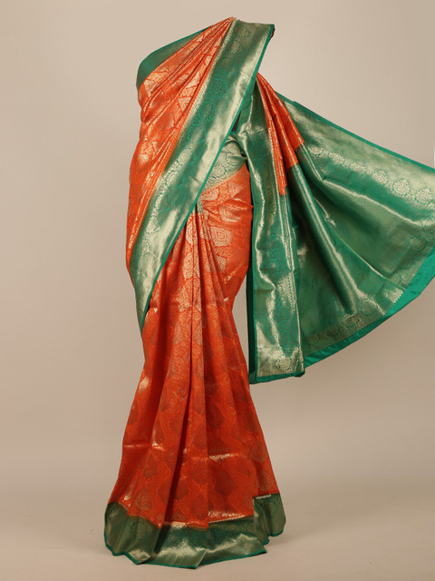 

Pothys Orange Ethnic Motifs Zari Jute Silk Saree