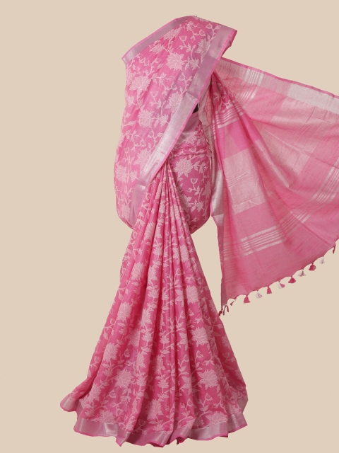 

Pothys Pink & White Floral Jute Cotton Saree