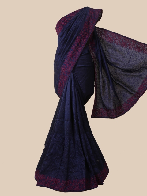 

Pothys Navy Blue & Purple Woven Design Embroidered Art Silk Saree