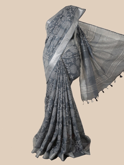 

Pothys Grey & White Floral Zari Jute Cotton Saree