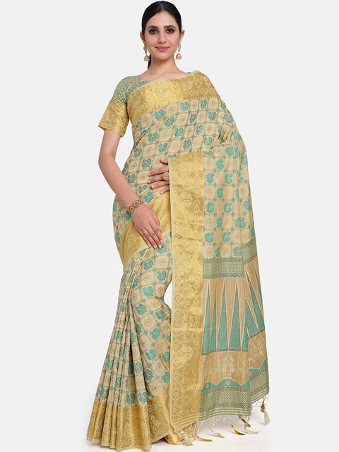 

MIMOSA Beige Woven Design Zari Art Silk Patola Saree