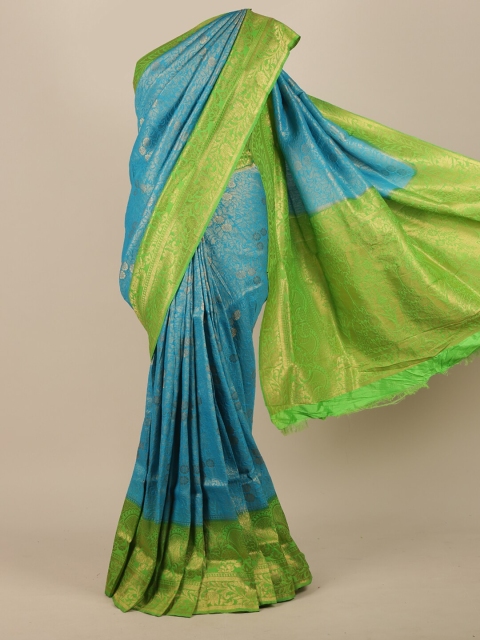 

Pothys Blue & Gold-Toned Woven Design Jute Silk Saree