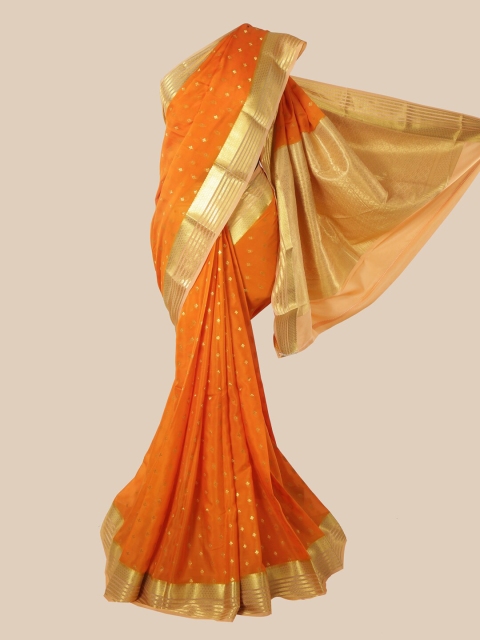 

Pothys Orange & Gold-Toned Woven Design Zari Pure Silk Mysore Silk Saree